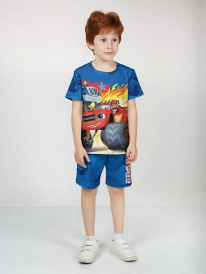 Костюм спортивный детский из 100% хлопка, шорты и футболка, красивый яркий принт Blaze, Вспыш