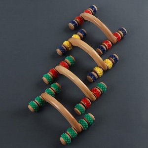 Массажёр деревянный, 15x10.5x5 см, 8 колёс, МИКС