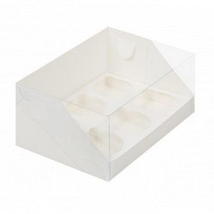 Коробка на 6 капкейков с окном, белая с прозрачной крышкой