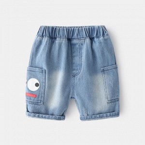 Джинсовые шорты для мальчика, цвет голубой + принт на кармане