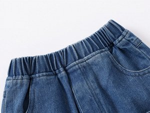 Джинсовые шорты для мальчика, цвет голубой + принт и надписи на карманах