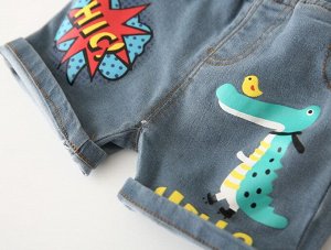 Джинсовые шорты для мальчика, цвет синий + принт смайлик