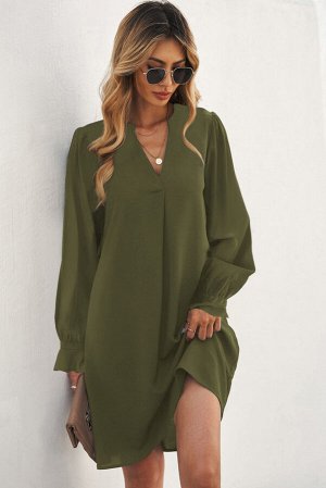 VitoRicci Темно-зеленое платье-рубашка с V-образным вырезом и оборками на рукавах