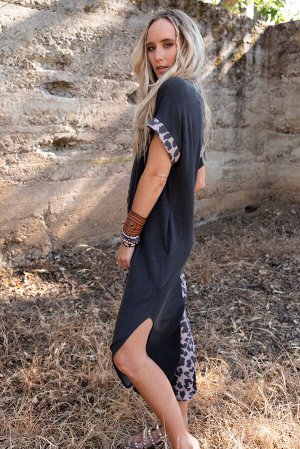 VitoRicci Черное леопардовое платье-макси в стиле колорблок