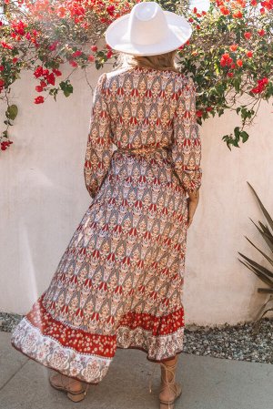 VitoRicci Красное платье на запахе с цветочным принтом в стиле бохо