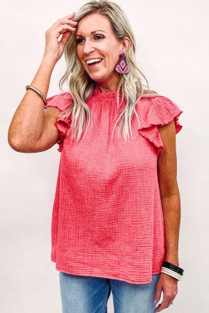 Розовая фактурная блузка с развевающимся рукавом