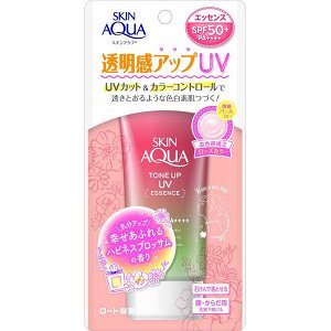 Солнцезащитный крем с гиалуроновой кислотой SPF 50+ ROHTO Skin Aqua Tone Up UV Essence, 80 гр.