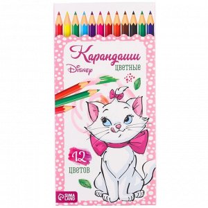 Карандаши 12 цветов "Кошечка Мари", заточенные, шестигранные, картонная упаковка, европодвес, Коты Аристократы