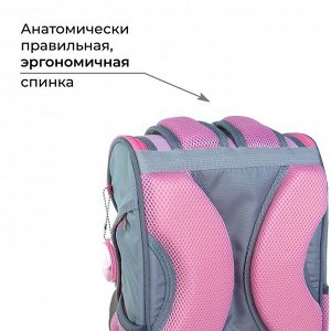 Ранец школьный Стандарт, 36 х 26 х 16 см, + мешок для обуви, Сalligrata П "Котик", серый/розовый