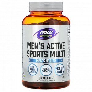 NOW Foods, Sports, Men's Active Sports Multi, комплекс витаминов для мужчин, 180 капсул