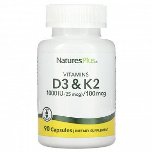 NaturesPlus, Витамин D3 + K2, 90 капсул