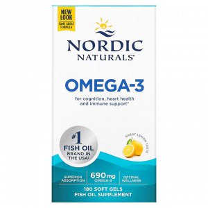 iherb Nordic Naturals, омега-3, со вкусом лимона, 690 мг, 180 капсул (345 мг в 1 капсуле)