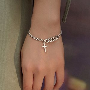 Украшение женское, браслет на руку, серебрянного цвета, с крестиком (бижутерия)