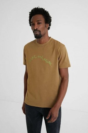 DESIGUAL - мужская хлопковая футболка горчичного цвета