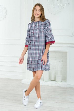 Платье женское из футера Беата серая клетка
