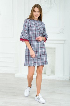 Платье женское из футера Беата серая клетка