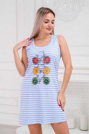 Сорочка женская майка из кулирки Fruits&bikes голубой