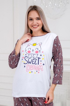 Пижама женская из кулирки Кисонька белый