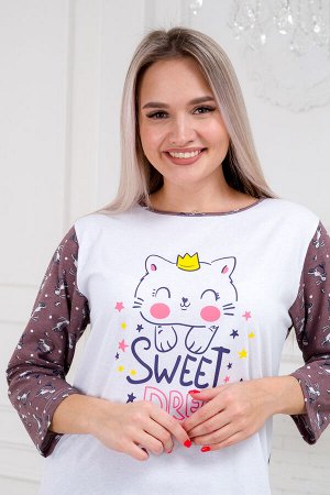 Пижама женская из кулирки Кисонька белый