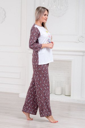 Пижама женская из кулирки Кисонька белый