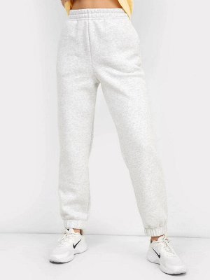 Теплые однотонные брюки-джоггеры в оттенке серый меланж
