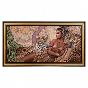 R209-40х80 Картина из гобелена "Девушка и леопарды"  (46х87)