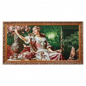 M048-50х100 Картина из гобелена "Девушка в кресле и розы" (58х108)