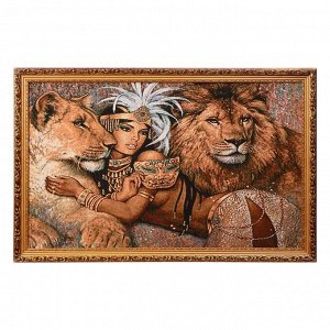 R198-50х80 Картина из гобелена "Девушка с маской и львы" (55х85)