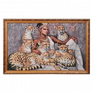 R203-50х80 Картина из гобелена "Семейство леопардов и негритянка" (55х85)