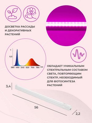 Фитосветильник для растений светодиодный линейный ULI-P20-10W/SPSB IP40 WHITE, 550 мм, выкл. на корпусе, сине-красное свечение