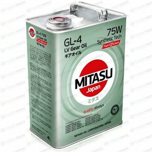 Масло трансмиссионное Mitasu Ultra LV Gear Oil 75w, синтетическое, API GL-4, для МКПП, 4л, арт. MJ-420/4
