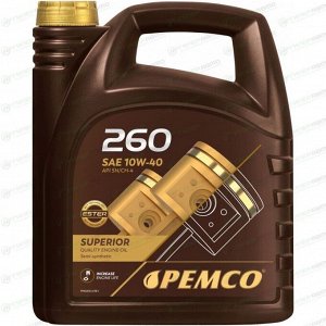 Масло моторное Pemco 260 10w40, полусинтетическое, API SN/CH-4, ACEA A3/B4, JASO MA-2, универсальное, 4л, арт. PM0260-4