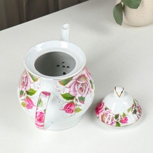 Набор керамический чайный Доляна «Томная роза», на 6 персон, 13 предметов: 6 чайных пар 230 мл, чайник 1 л