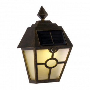 Садовый светильник на солнечной батарее «Ретро медный», 14 ? 19 ? 6 см, 1 LED, свечение тёплое белое