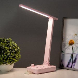 Настольная лампа "Эра" LED 8Вт 3000К-6000К диммер 2 розетки 2хUSB2.0 розовый 10х28х33см