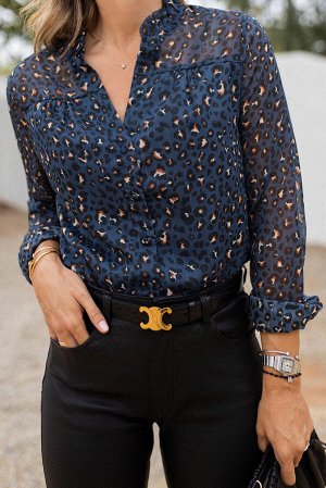 Синяя леопардовая блуза из шифона