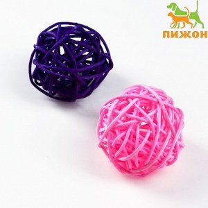 Набор из 2 плетёных шариков из лозы без бубенчиков, 5 см, фиолетовый/розовый