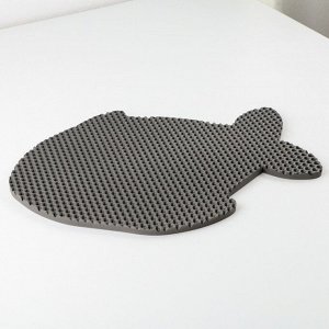 Коврик под миску и лоток «Рыбка», серый, 42х32 см