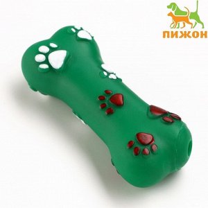 Игрушка пищащая "Кость со следами лапок", 9,6 х 3,7 см, тёмно-зелёная