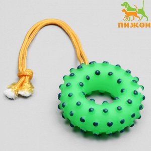 Игрушка пищащая "Кольцо на веревке" для собак, 10 см, зелёная   7159750