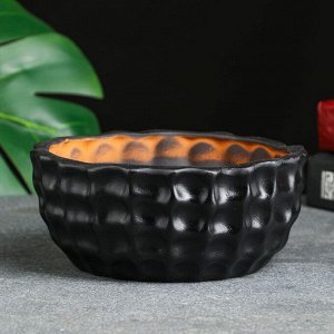 Фигурное кашпо для цветов «Соты», 800 мл, 16.5x16.5 см, керамика, чёрное