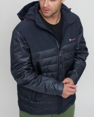 Куртка спортивная мужская с капюшоном темно-синего цвета 3368TS