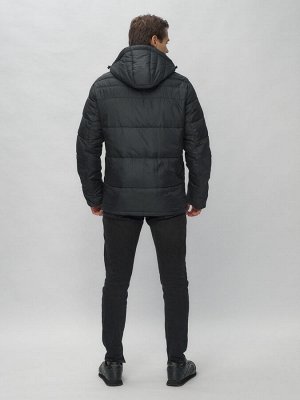 Куртка спортивная мужская с капюшоном черного цвета 62190Ch