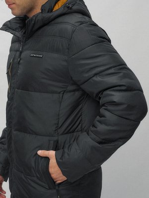Куртка спортивная мужская с капюшоном черного цвета 62190Ch