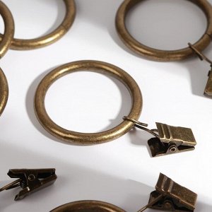 Кольцо для карниза, с зажимом, d = 30/38 мм, 10 шт, в блистере, цвет бронзовый