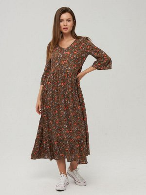 Платье NewVay 211-3666 оливковый цветы