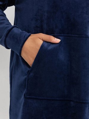 Mark Formelle Плюшевое платье-худи с карманом-кенгуру темно-синего цвета