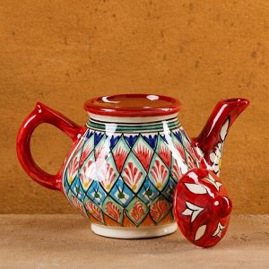 Чайник Риштанская Керамика "Узоры", 0,8 мл, красный 9599370
