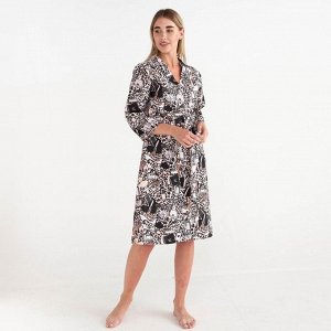 Халат женский Этель "Леопард" рукав 3/4, вафля 200г/м2, 100% хлопок