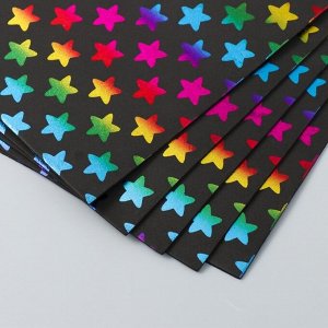Фоамиран голография "Звезды на чёрном" 2 мм формат А4 набор 5 листов